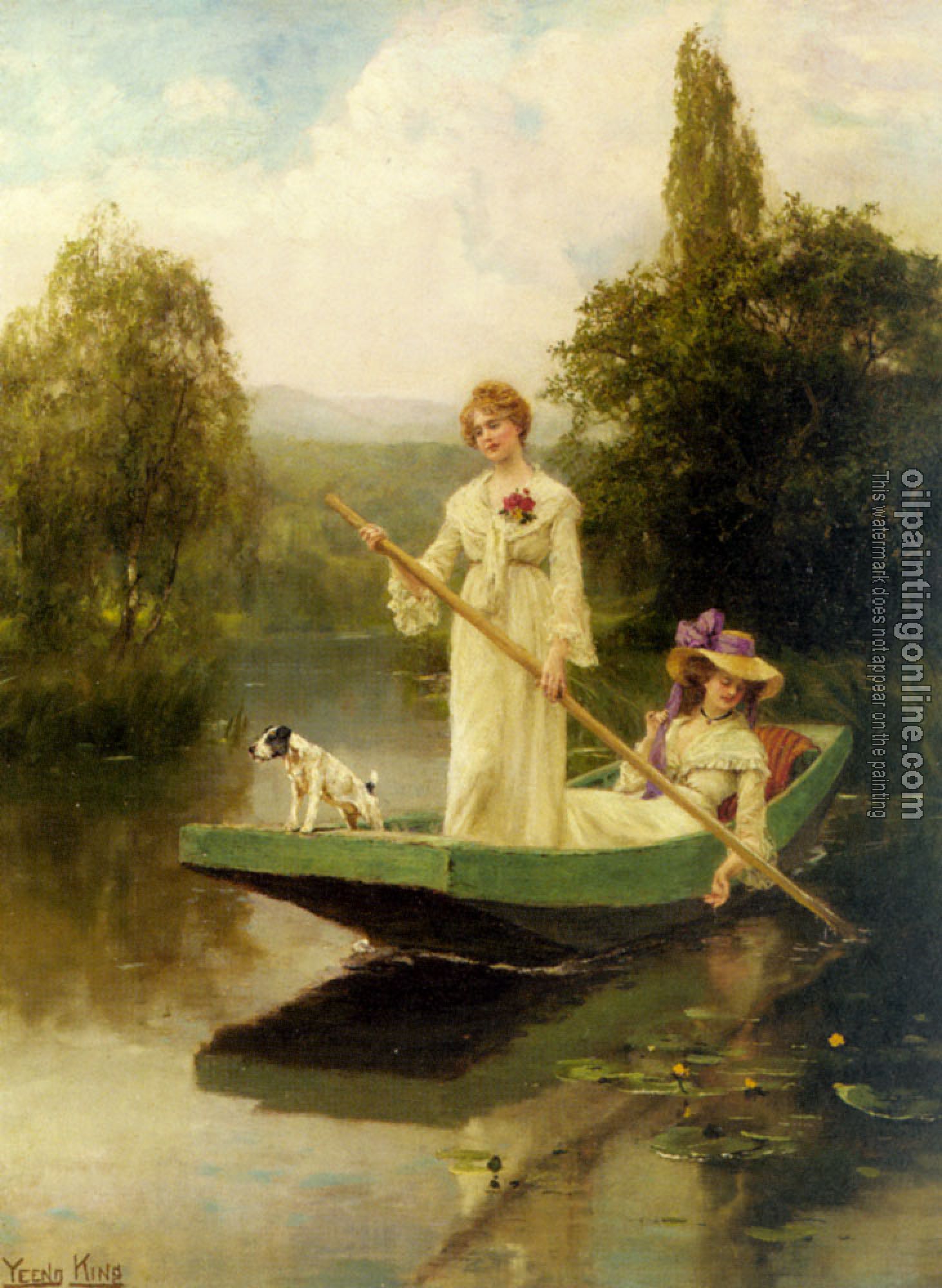 Henry John Yeend King - Two Ladies Punting On The River